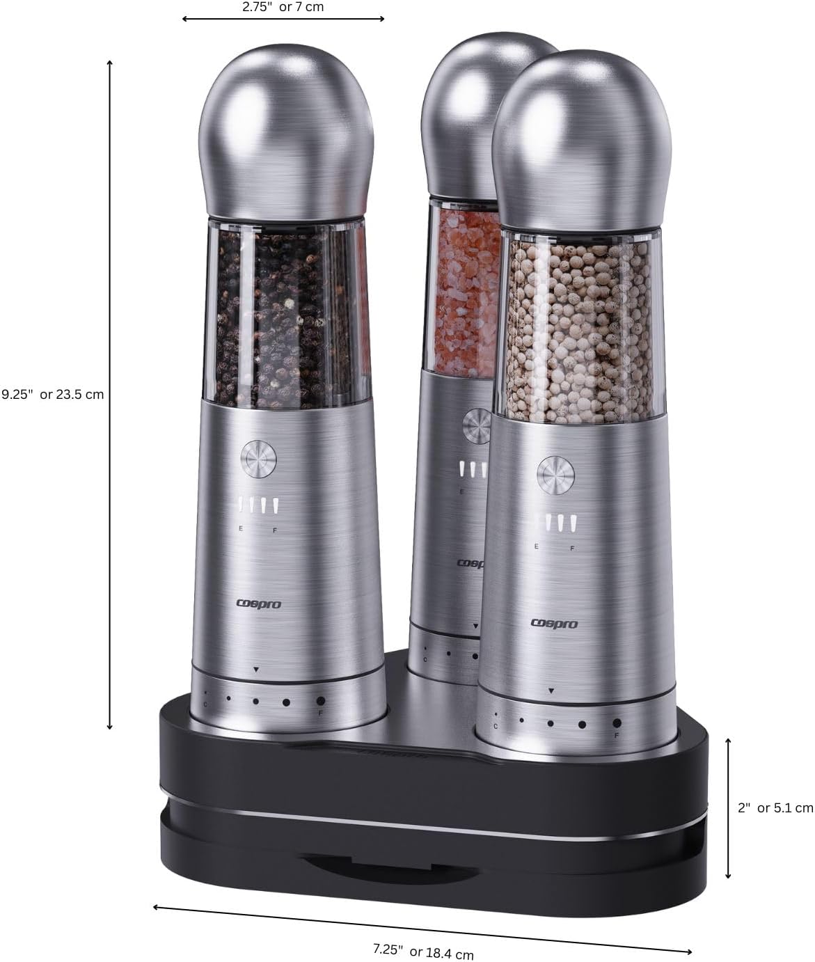 Premium Electric Spice Grinder Set™with Wireless Charging Base | Rechargeable Automatic Pepper Mill | Stainless Steel