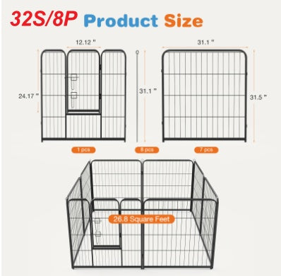 Dog Playpen Outdoor Extra Wide 16.&8 Panels Heavy Duty Dog Fence 32" Width. Anti-Rust with Doors Portable for RV Camping Yard. (Black)