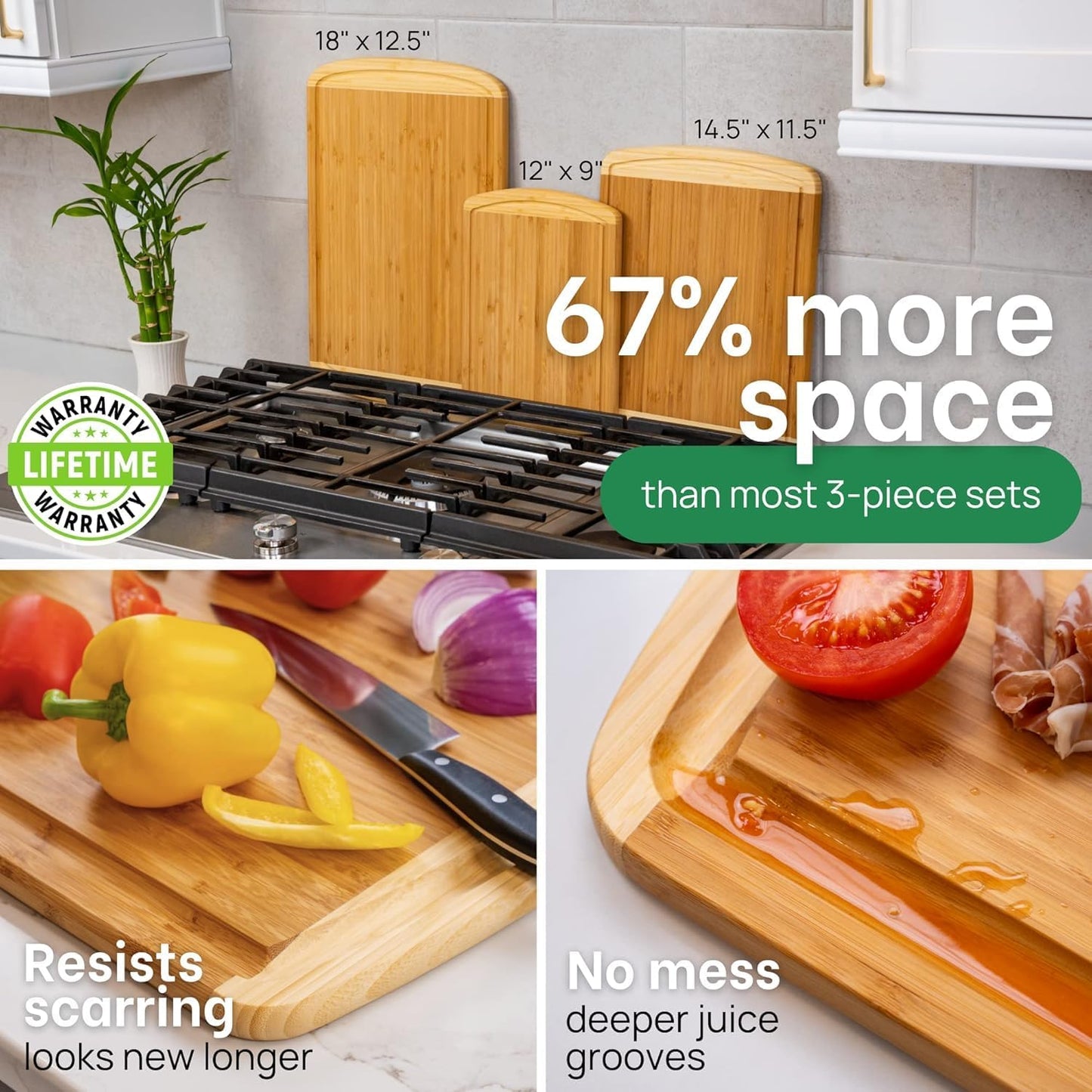Organic Bamboo Charcuterie & Cutting Board Set of 3