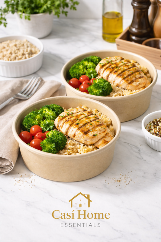 CASI HOME Meal Prep Bowls with Lids (50 Pack, 32 oz) – Disposable Food Containers for Weight Loss & Gym Meal Prep – Portion Control, Leakproof, Microwave Safe, Kraft Paper To-Go Containers