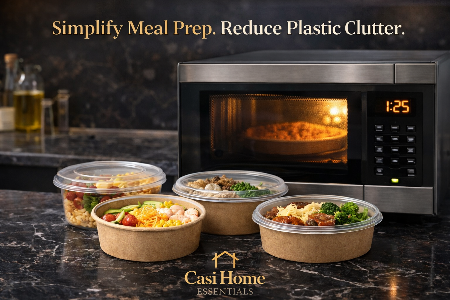 CASI HOME Meal Prep Bowls with Lids (50 Pack, 32 oz) – Disposable Food Containers for Weight Loss & Gym Meal Prep – Portion Control, Leakproof, Microwave Safe, Kraft Paper To-Go Containers