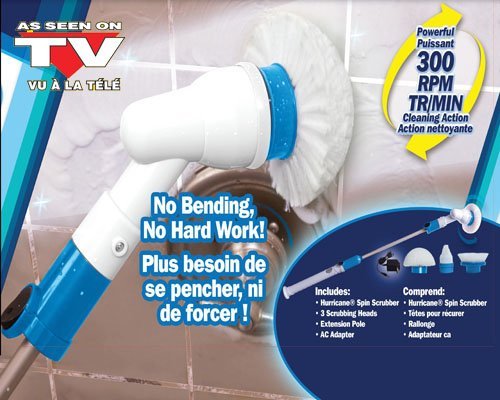 Hurricane Spin Scrubber - Cordless Rechargeable Power Scrubber with 3 Brush Heads