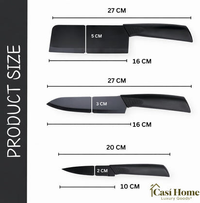 Elegant 4-Piece Stainless Steel Knife Set -Black with Heart Shaped blade covers.