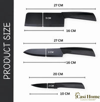 Elegant 4-Piece Stainless Steel Knife Set -Black with Heart Shaped blade covers.
