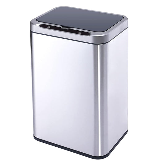Stainless Steel Office Trash Can 6.6 Gallon Motion Sensor Garbage Bin Rectangular Automatic Touch Free Waste Bin for Hotel and Living Room