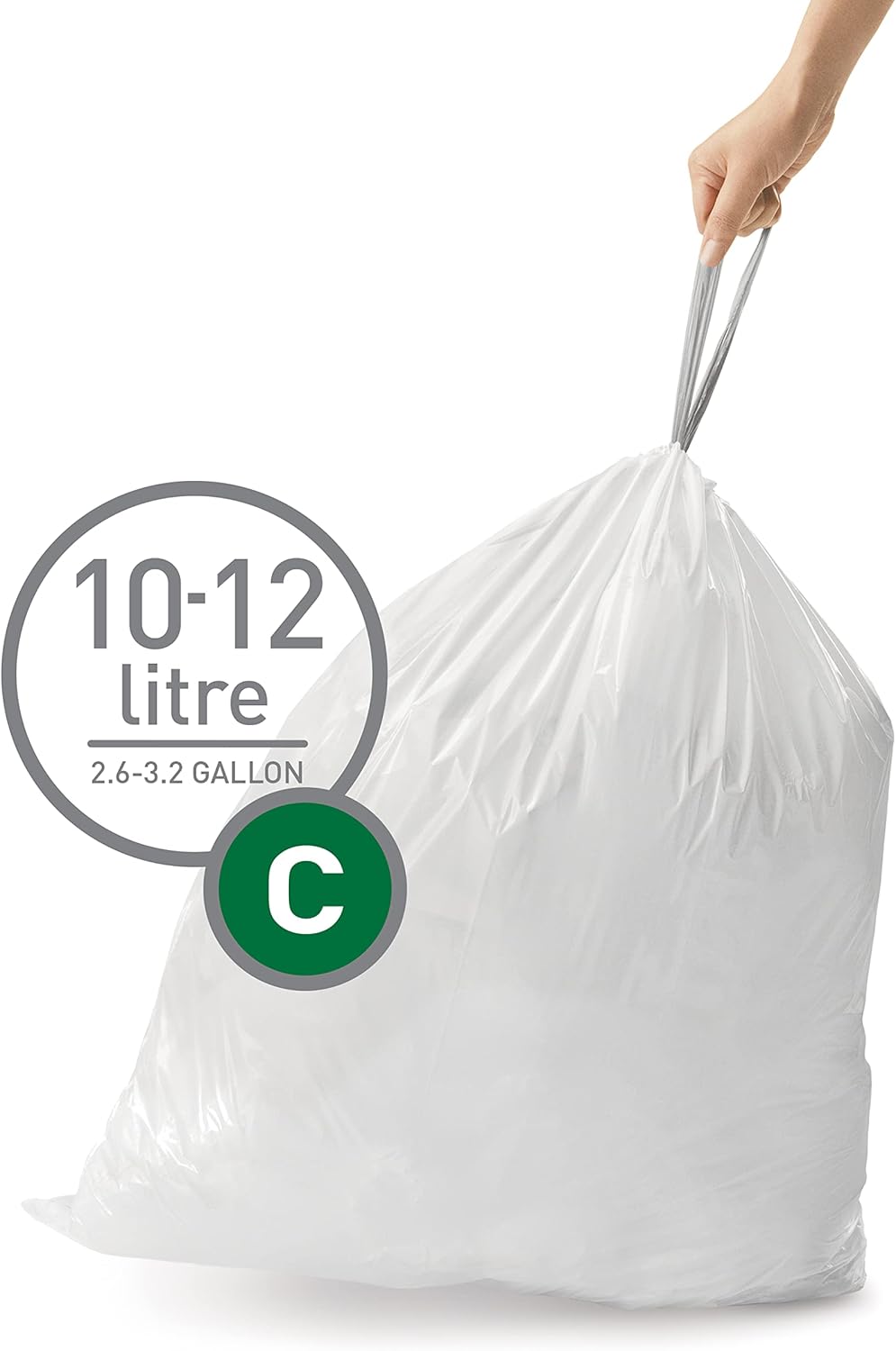 simplehuman Code C Custom Fit Drawstring Trash Bags in Dispenser Packs, 20 Count, 10-12 Liter / 2.6-3.2 Gallon, White