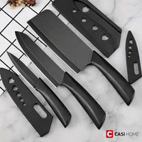 Elegant 4-Piece Stainless Steel Knife Set -Black with Heart Shaped blade covers.