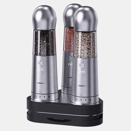 Premium Electric Spice Grinder Set™with Wireless Charging Base | Rechargeable Automatic Pepper Mill | Stainless Steel
