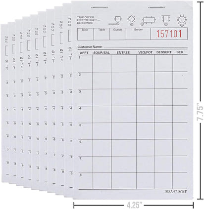 Waitress Notepads — 10 Pads, 100 Sheets Each