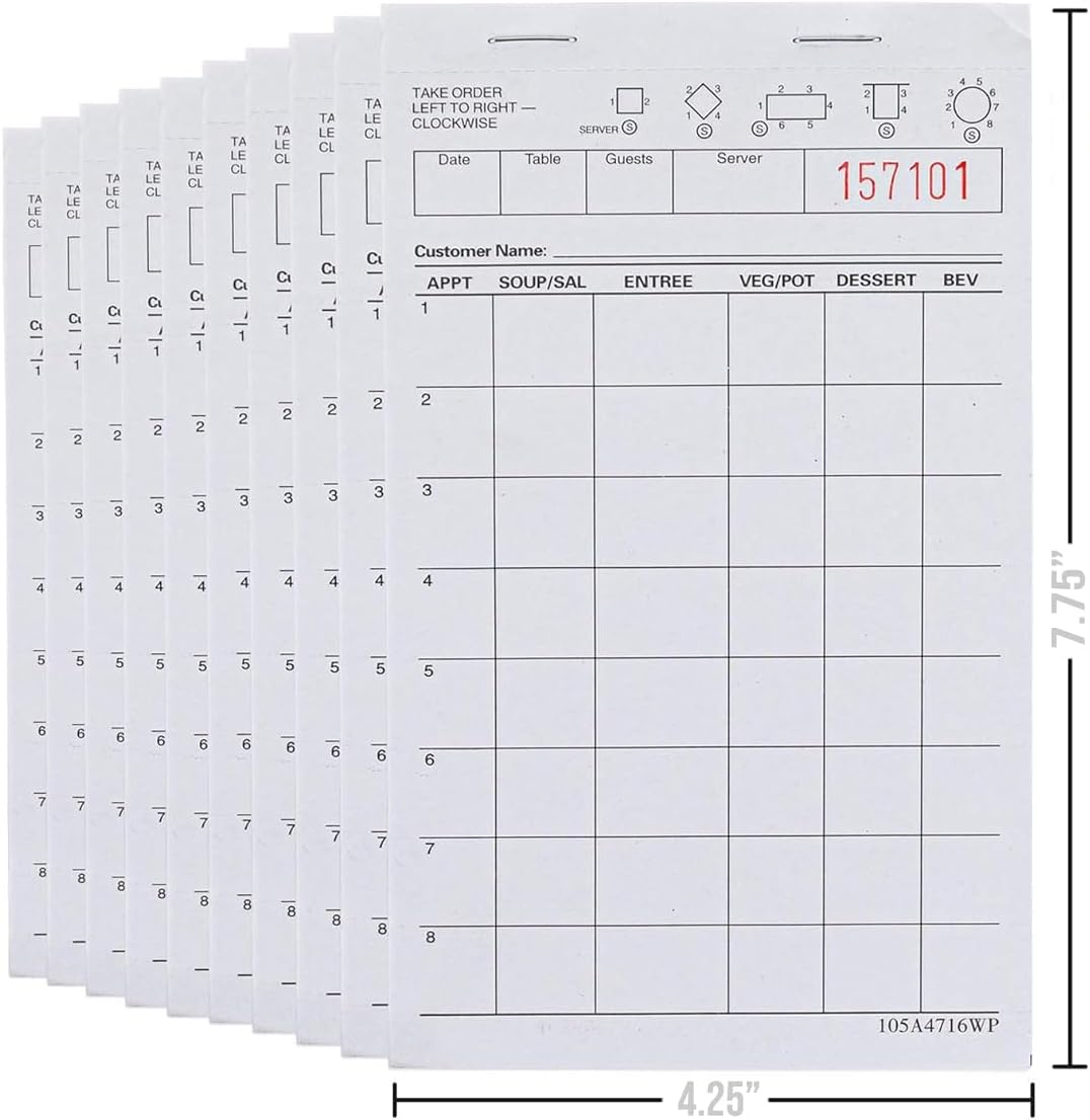 Waitress Notepads — 10 Pads, 100 Sheets Each