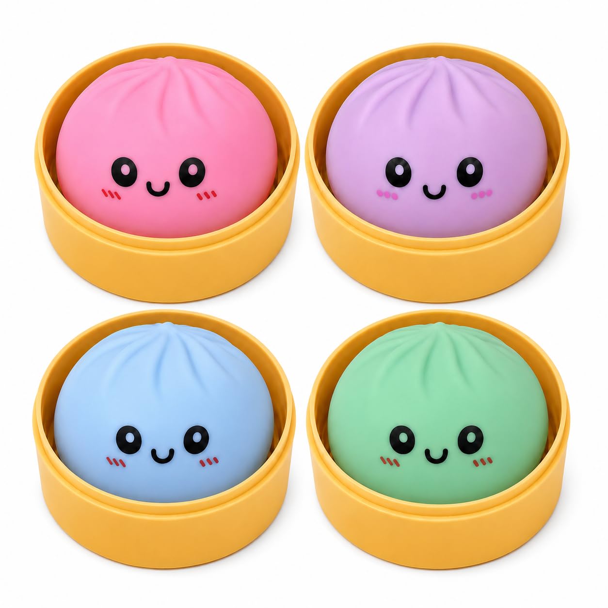 Colorful dumpling squishies 4-pack with food steamer