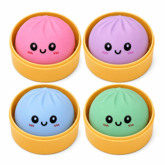 Colorful dumpling squishies 4-pack with food steamer