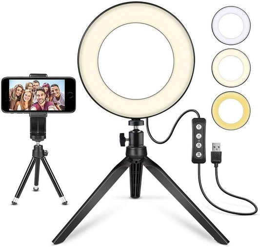 LED Ring Light 8" with Tripod Stand for Desk YouTube Video and Makeup, Mini Camera Light with Cell Phone Holder Desktop LED Lamp with 3 Light Modes & 11 Brightness Level (8 inch)