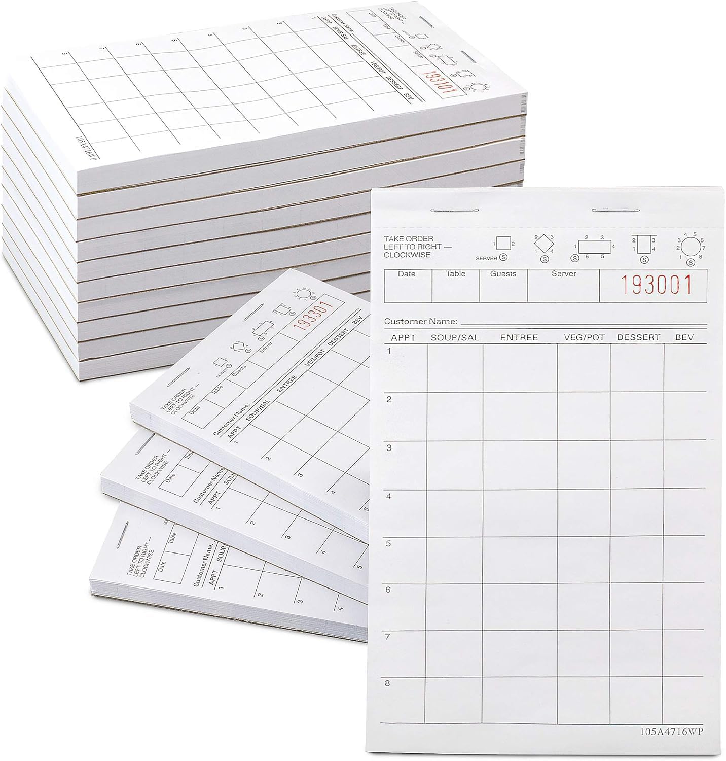 Waitress Notepads — 10 Pads, 100 Sheets Each