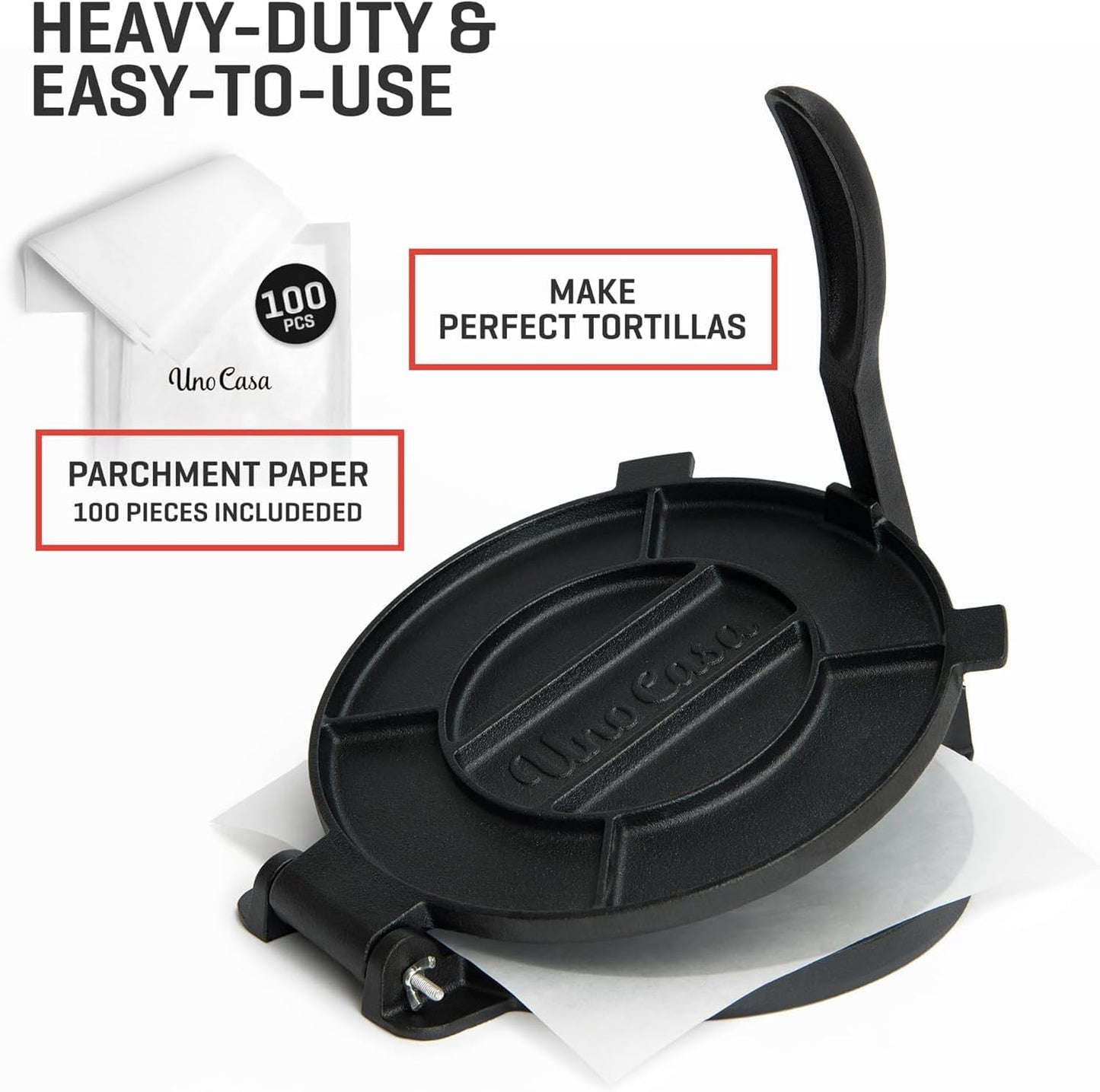 8-Inch Cast Iron Tortilla Press with 100 Parchment Papers