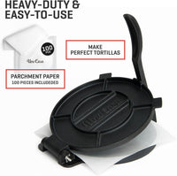 8-Inch Cast Iron Tortilla Press with 100 Parchment Papers