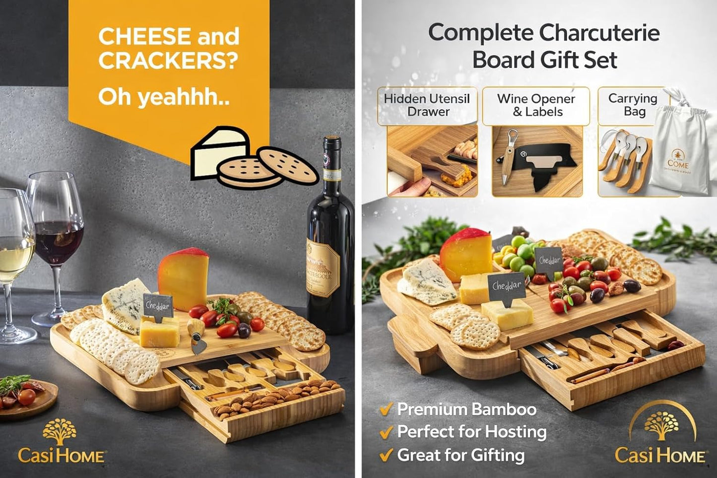 Elegant Bamboo Charcuterie Board & Knife Gift Set