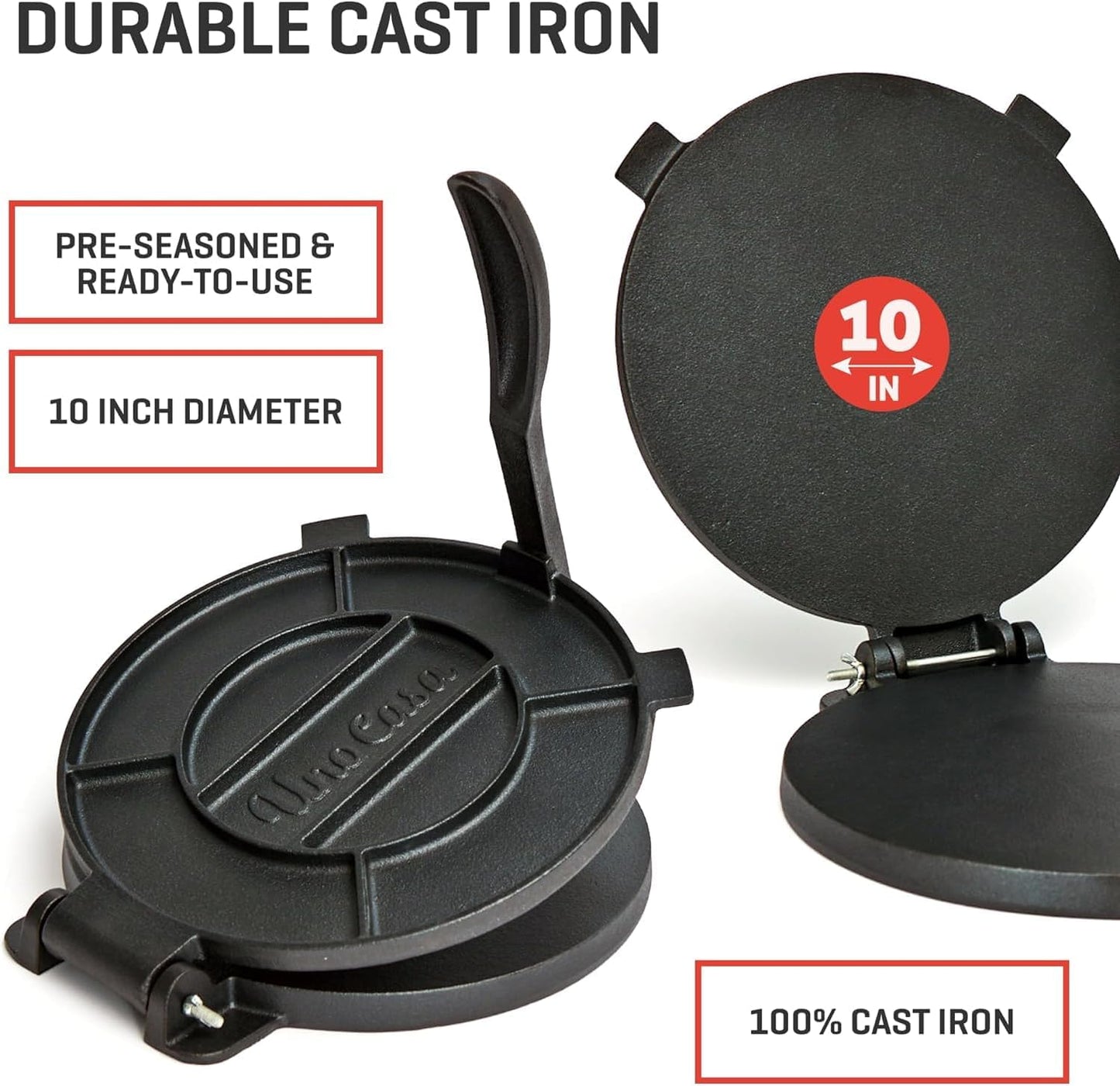 8-Inch Cast Iron Tortilla Press with 100 Parchment Papers