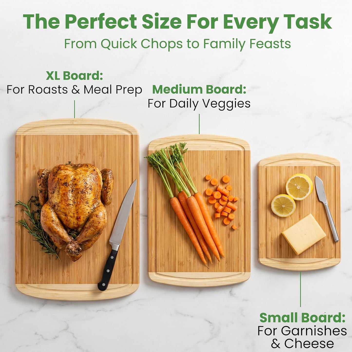 Organic Bamboo Charcuterie & Cutting Board Set of 3