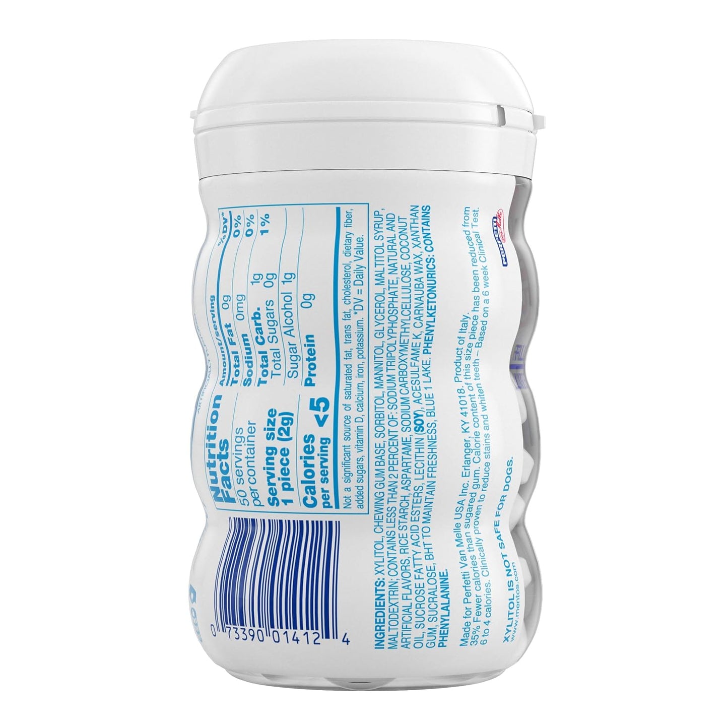 Mentos Pure White Sugar-Free Gum — Sweet Mint (50 Pieces)