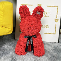 18" Handcrafted Rose Bunny Gift with Silver Crown