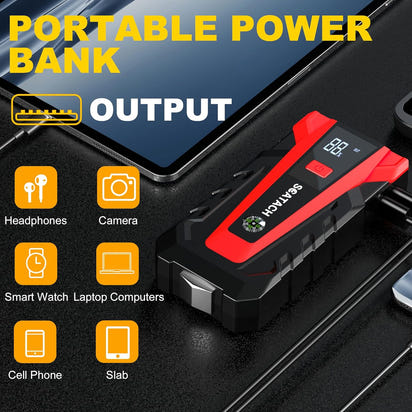 6000A Portable Car Battery Jump Starter — 12V with USB Power Bank