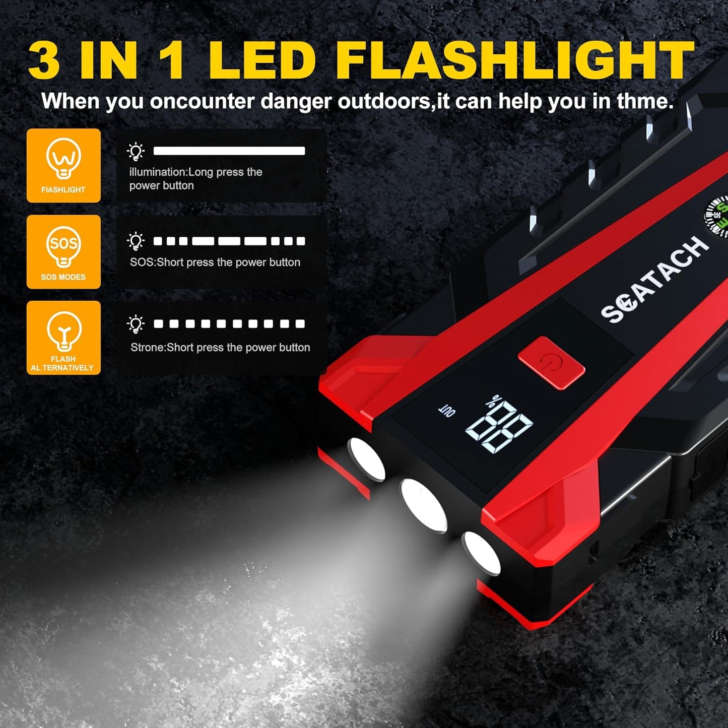 6000A Portable Car Battery Jump Starter — 12V with USB Power Bank