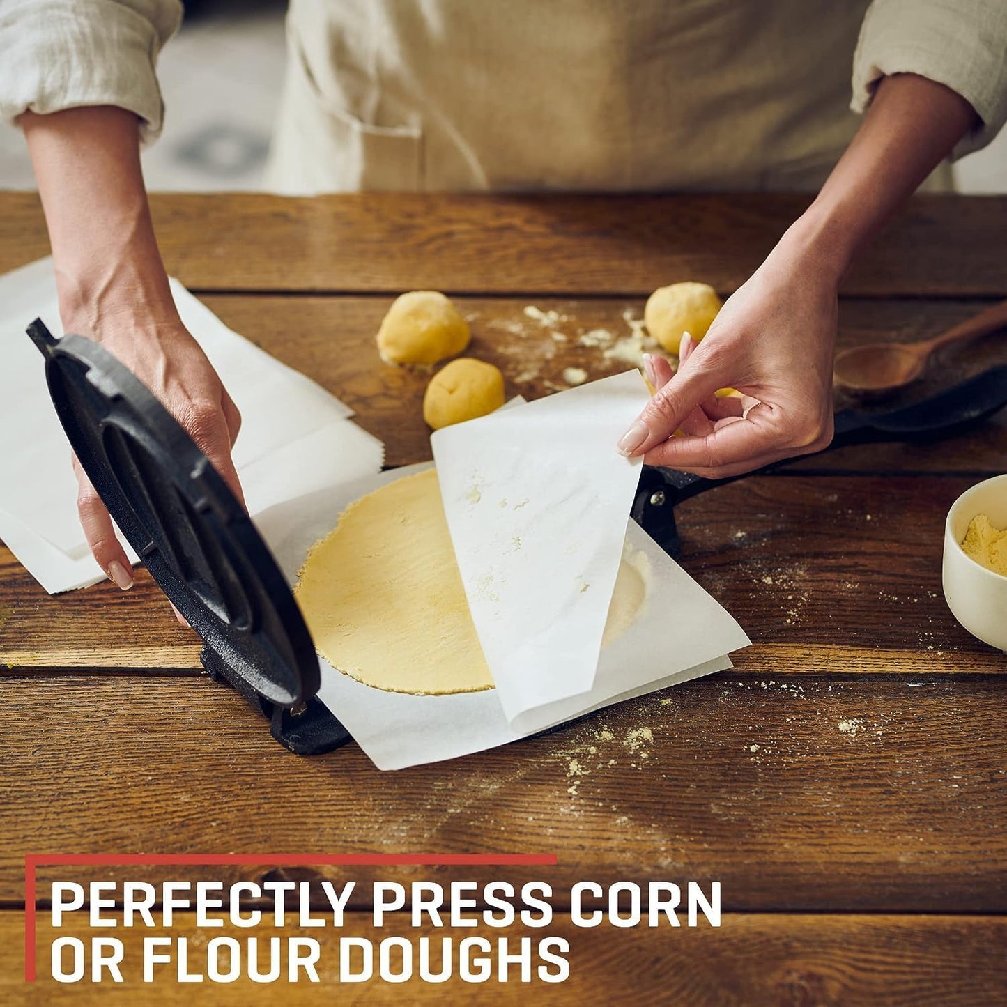 8-Inch Cast Iron Tortilla Press with 100 Parchment Papers