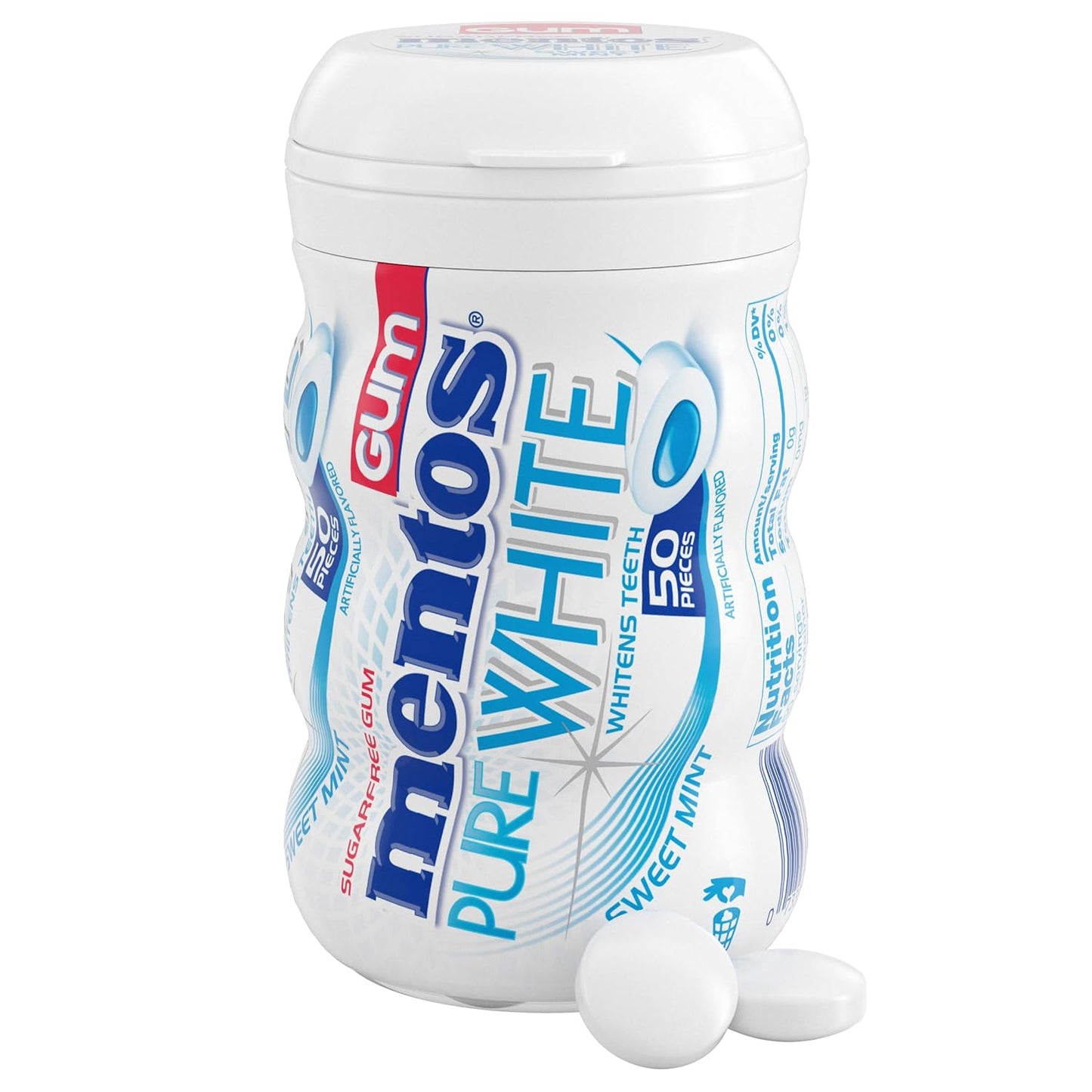 Mentos Pure White Sugar-Free Gum — Sweet Mint (50 Pieces)