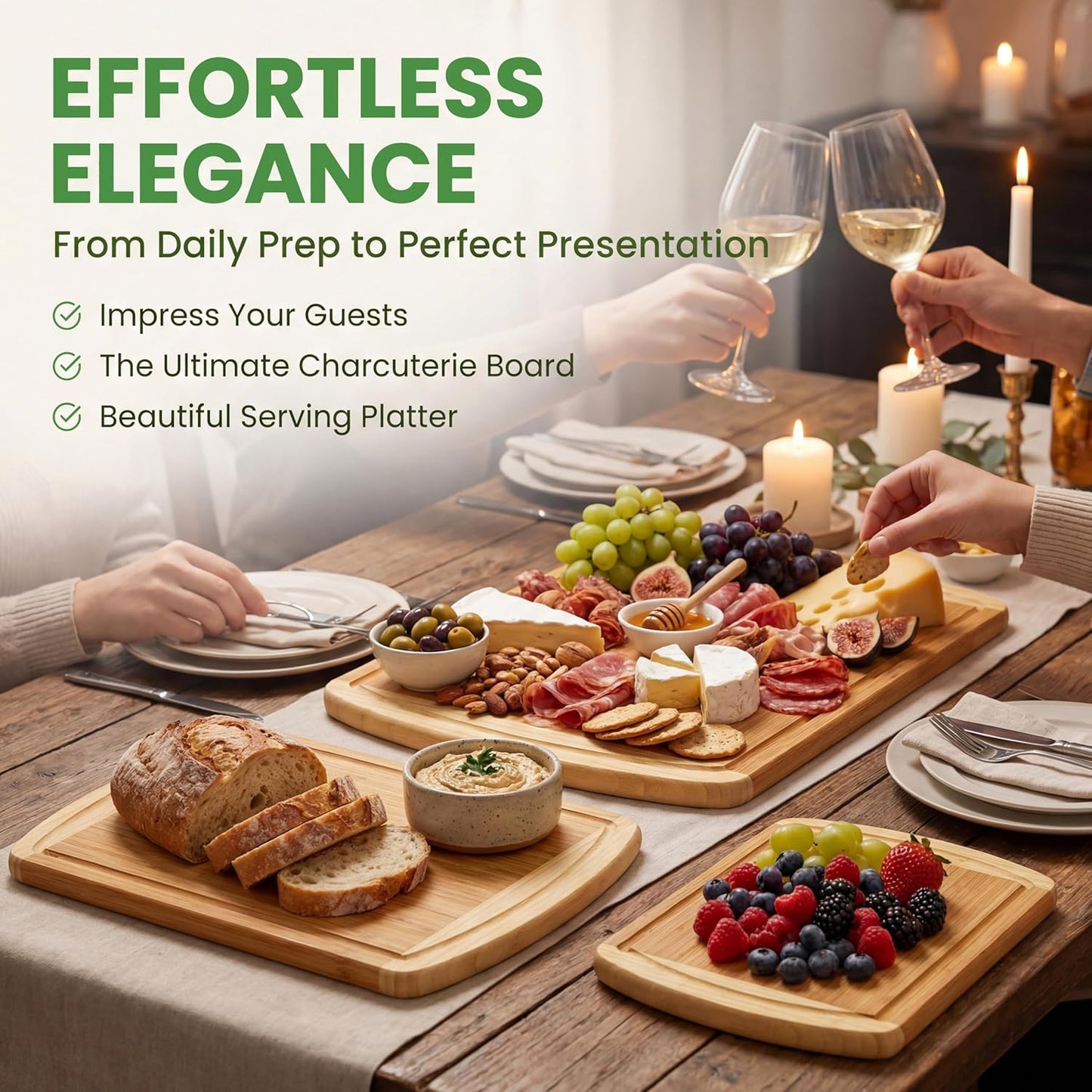 Organic Bamboo Charcuterie & Cutting Board Set of 3