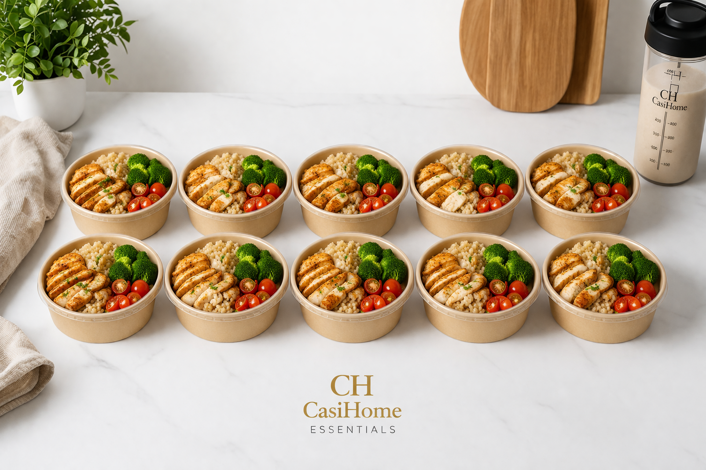 CASI HOME Meal Prep Bowls with Lids (50 Pack, 32 oz) – Disposable Food Containers for Weight Loss & Gym Meal Prep – Portion Control, Leakproof, Microwave Safe, Kraft Paper To-Go Containers