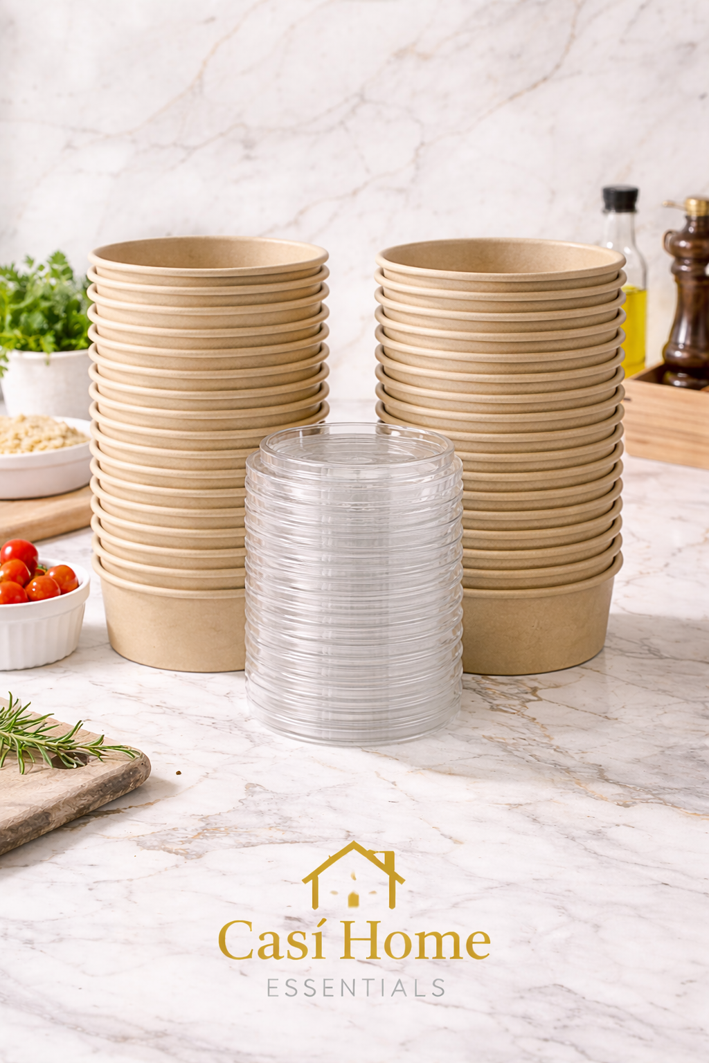 CASI HOME Meal Prep Bowls with Lids (50 Pack, 32 oz) – Disposable Food Containers for Weight Loss & Gym Meal Prep – Portion Control, Leakproof, Microwave Safe, Kraft Paper To-Go Containers