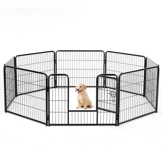 Dog Playpen Outdoor Extra Wide 16.&8 Panels Heavy Duty Dog Fence 32" Width. Anti-Rust with Doors Portable for RV Camping Yard. (Black)