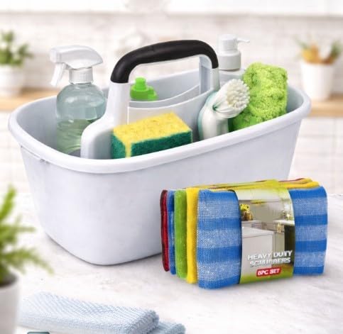 CASI HOME Cleaning Caddy Organizer with 6pc Scrubber Set - Under Sink Storage Tote