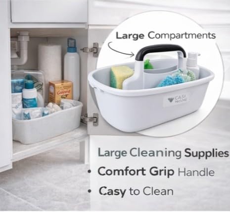 CASI HOME Cleaning Caddy Organizer with 6pc Scrubber Set - Under Sink Storage Tote