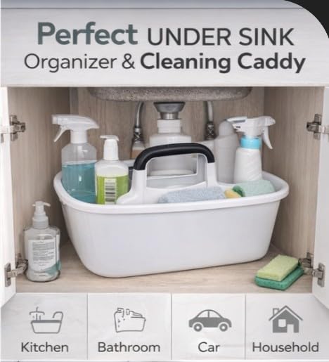 CASI HOME Cleaning Caddy Organizer with 6pc Scrubber Set - Under Sink Storage Tote