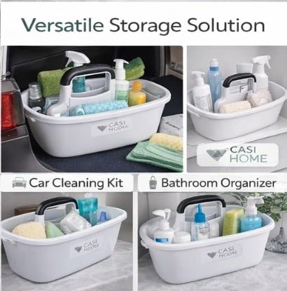 CASI HOME Cleaning Caddy Organizer with 6pc Scrubber Set - Under Sink Storage Tote