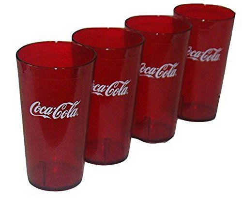 Coca Cola Logo Ruby Red Plastic Tumblers Set of 4 - 16oz