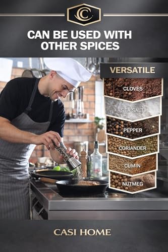 CASI HOME Salt and Pepper Grinder Set - Refillable Glass Spice Mill with Brushed Stainless Steel Cap (2 Pack)