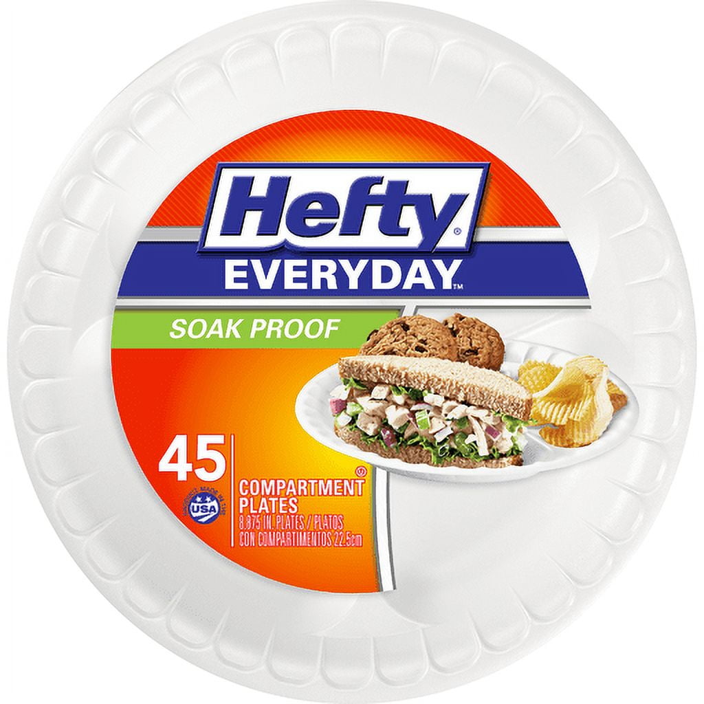 Hefty Everyday Soak Proof Compartment Plates 8.875 in - 2 Count (45 Count Each)
