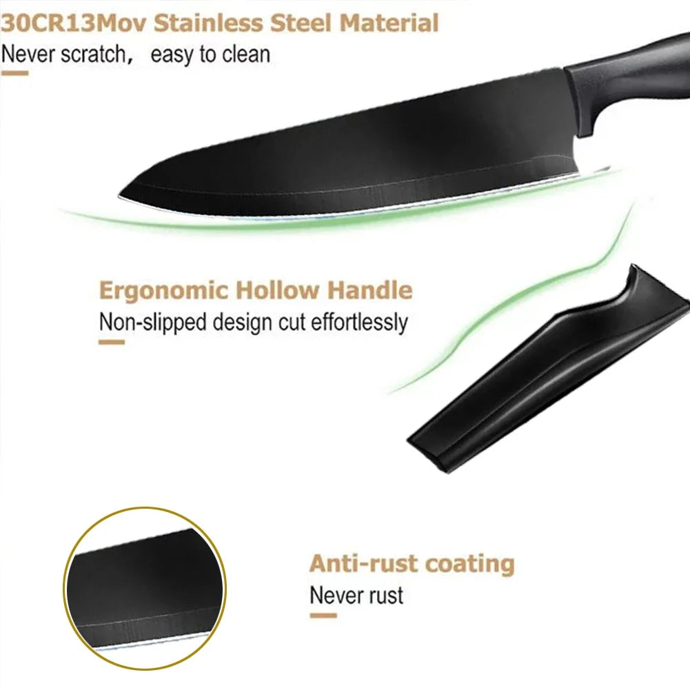 Casí Home 15-Piece Kitchen Knife Set with Block, Dishwasher Safe, Built-in Sharpener, Japanese Stainless Steel - Black