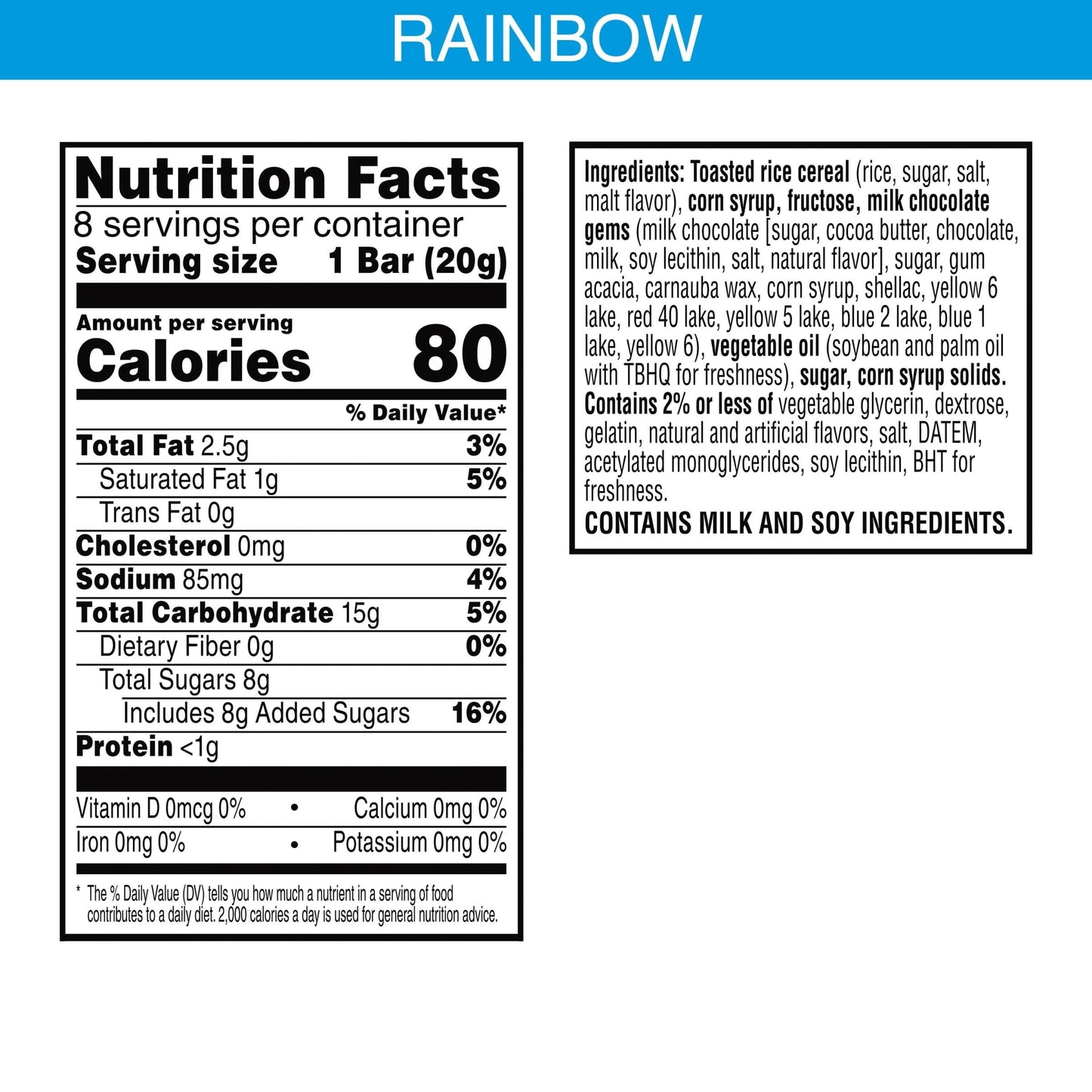 Rice Krispies Treats Rainbow Marshmallow Snack Bars - Pack of 2 (8 Bars per Box)