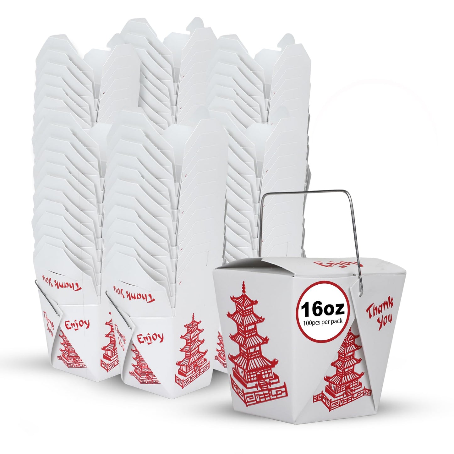 CASI HOME Chinese Take Out Boxes- 16 Oz Quart Size Disposable Paper Takeout Boxes